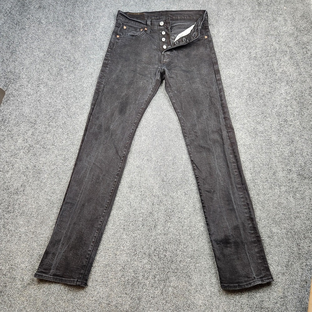 Levis 501 Jeans Mens 28x34 Black Wash Button Fly Straight‎ Leg Denim
